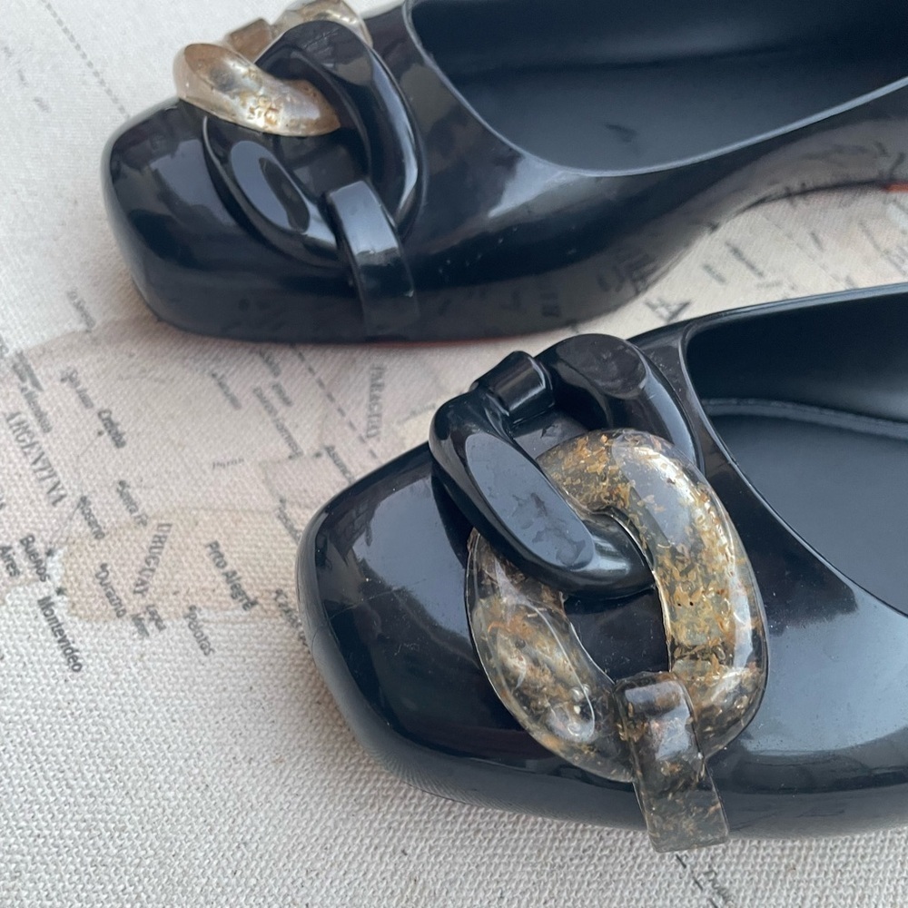 Melissa Aura Chain Black Ballet Flats Size 6 - Picture 4 of 9